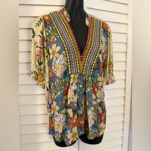 Anthropologie Blank London Floral Boho V-Neck Top Size Small
